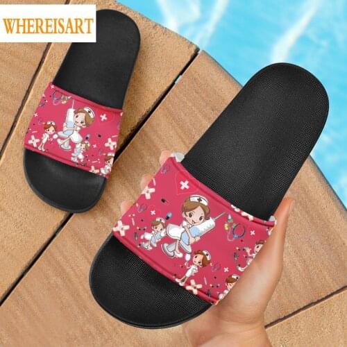 WHEREISART Pink Nurse Syringe Design Women Slipper House Bedroom Filp Flops Girls Brand Designer Non-Slip Slippers Dropship