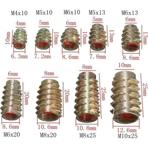 10PCS/SET M4 M5 M6 M8 M10 Hex Drive Screw In Threaded Type E Insert Nut Screws Assortment For Wood 9-SIZE with flange