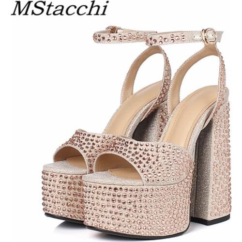 MStacchi Crystal Platform Sandals High Heels Wedding Shoes Summer Peep Toe Women Sandals Sexy Party Thick Bottom Chunky Sandals