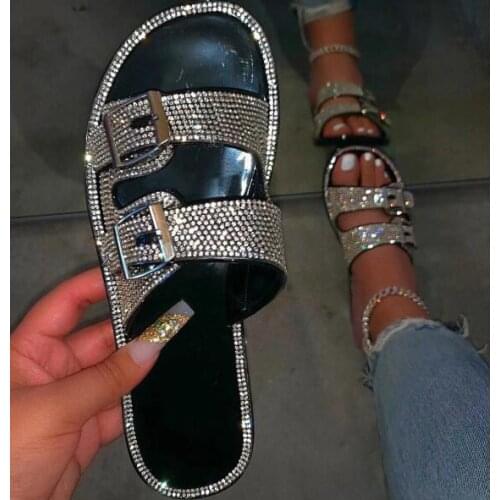 Spring/summer women 2021 double-layer rhinestone flat non-slip beach sandals outdoor casual candy color slippers home durable