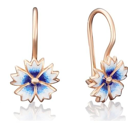 Earrings cornflowers gold silver 585, Platina