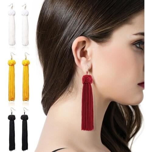 New Ethnic Tassel Dangle Earrings For Women Black Red Yellow Green Pink Long Cotton Drop Ear Hook 2021 Bohemian Jewelry Gifts