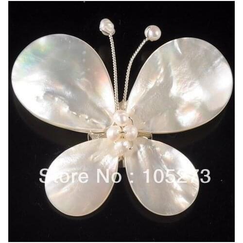 New Arriver Charming Naturall 4-25mm White Shell MOP & Freshwater Pearl Butterfly Pin Brooch 77mm Handcrafted Fashion Jewelry