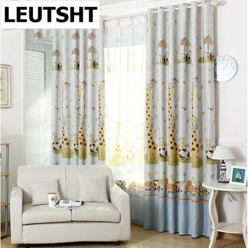 Cute Cartoon Curtains for Living Dining Room Bedroom Children Boys Girls Kids Room Giraffe Animals Custom Half Shading Window
