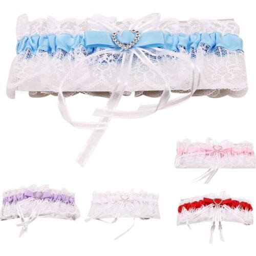 Blue Wedding Garter Bridal Shower Bride Keepsake Lace Floral Rhinestone Bow Sexy Women Ladies Leg Garter Thigh Ring