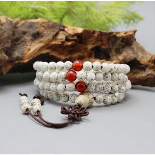 7mm Tibetan Buddhism 108 White Star & Moon Bodhi Seed Prayer Bead Mala