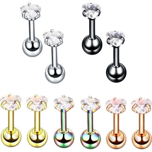 Utimtree Body Jewelry Rhinestones 5PCS/lot 16G Stainless Steel Tragus Earrings Heart Shape Crystal Piercing Ear Stud Piercings