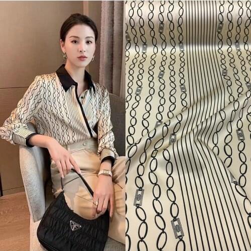 Vertical chain printing Hermes stretch digital printing natural mulberry silk haute couture fabric dress shirt scarf sewing