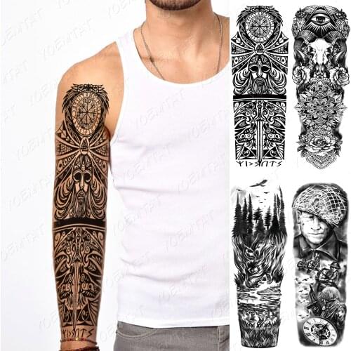 Waterproof Temporary Full Arm Tattoo Sticker Maori Totem Indian Tribal Demon Flash Tattoos Man Body Art Fake Sleeve Tatto Women