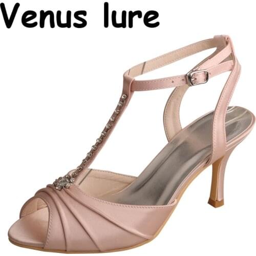 23 Colors Wedding Shoes Women Blush Ankle Strap Sandals Rhinestones Party Shoes