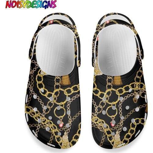 NOISYDESIGNS Women Hole Sandals Golden Vintage Luxury European Pattern Beach Shoes Light Slippers Summer Leisure Shoes Big Size