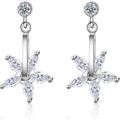 New Arrival Simple Exquisite 925 Sterling Silver Earrings Five-petal Flower Zircon Rotating Earrings For Women oorbellen
