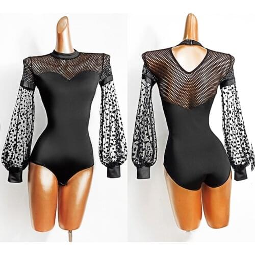 New Latin Dance Tops Puff Long Sleeves Ballroom Dancing Competition Shirts Samba Salsa Women Practice Clothes Black Top VDB2643