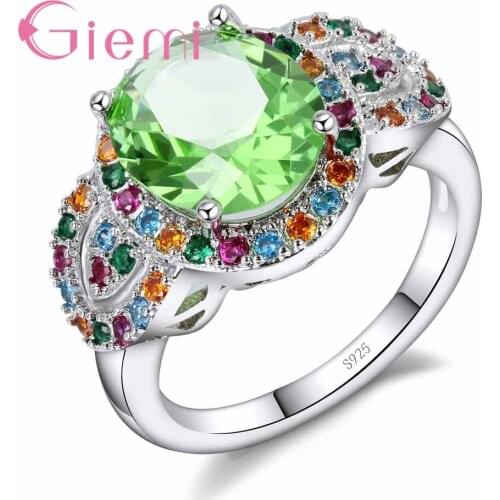 Colorful Cubic Zirconia Classic Luxury Ring 925 Sterling Silver Women Anniversary Wedding Party Jewelry Hot Sale