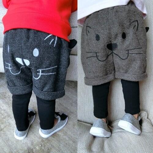 1 2 3 4 Year Toddler Baby Pants Winter Plus Velvet Thicken Newborn Girls Trousers Warm Cartoon Fake Two Pieces Infant Pants 2019