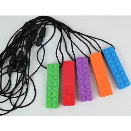 1Pc Multi-color Sensory Chew Necklace Brick Chewing Topper Toy Teether With Pencil Block Biting Autism Silicone For Childre H0S6