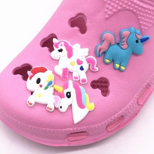 1Pcs Cartoon My little Unicorn Pink Horse Animals PVC Shoe Charms Buckle Fit Wristbands Bracelets Shoes Ormaments Kid Girls Gift
