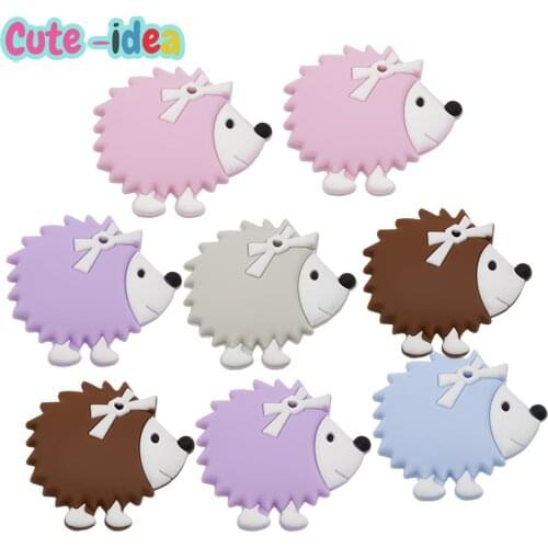 Cute-Idea BPA Free Silicone Teether 1PC Hedgehog Food Grade Tiny Rod Teething Necklace Baby Shower Gifts Cartoon Animals Teether