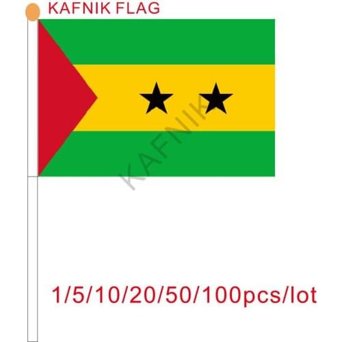 KAFNIK ,10/20/50/100pcs Sao Tome and Principe Banner free shipping Hand waving Flag Sao Tome and Principe National Flag 14*21 cm