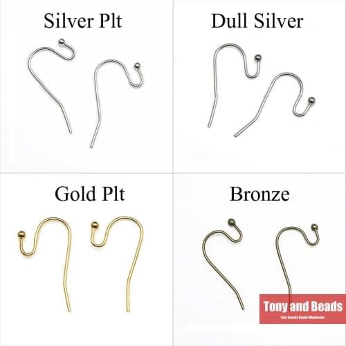 100Pcs=1Lot ! ) Free Shipping Copper Ear Earring Wire Hook With End Ball Stopper Gold Silvers Bronze Plated For Jewelry EW16