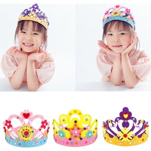 2Pcs DIY Crown Non-woven Handmade Birthday Hat Headdress Kindergarten Creative Puzzle Toys Paste Material Craft Kits for Kids