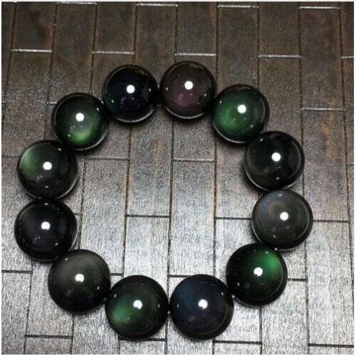 20mm Natural Aurora Green Obsidian Gemstone Round Beads Stretch MAN Bracelet AAA
