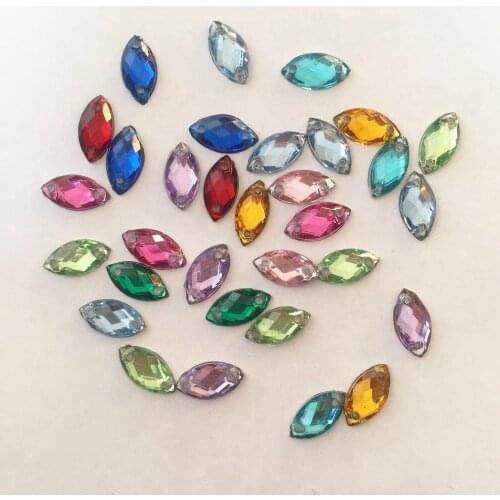 200pcs 5*10mm Mix Resin Horse eye FlatBack Rhinestone Scrapbook DIY 2 Hole applique ornament Clothing Accessories SF153*2