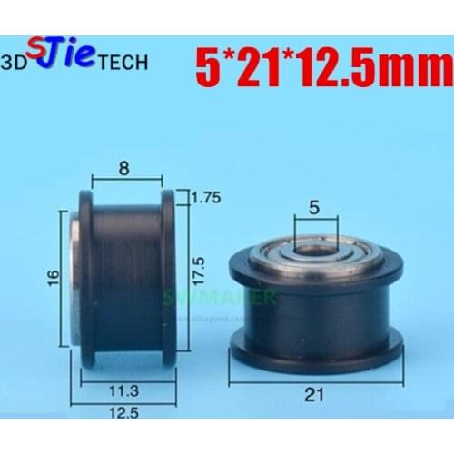 5*21*12.5mm rubber bearing pulley H groove wheel for 3D printer / CNC engraving machine