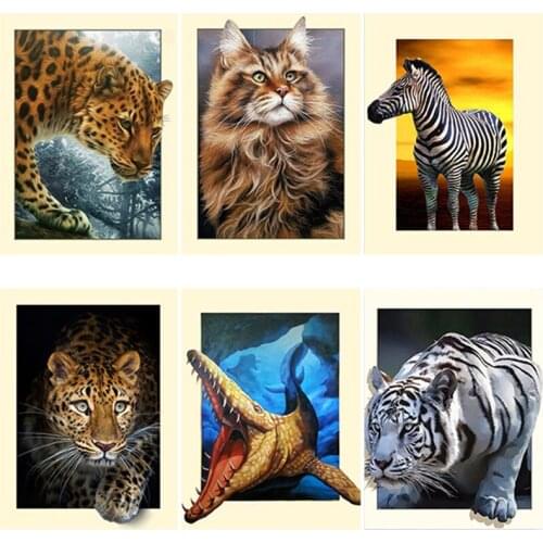 5D DIY Diamond Embroidery Animal Zebra Alligator Full Square Cat Diamond Painting Cross Stitch Rhinestone Pictures Home Decor