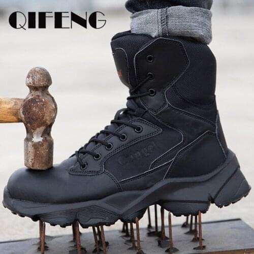 Puncture-Proof Lightweight Men Safety Shoes Steel Toe Boots Leather Work Shoe Fall Anti-smashing Construction Ankle Boots Winter