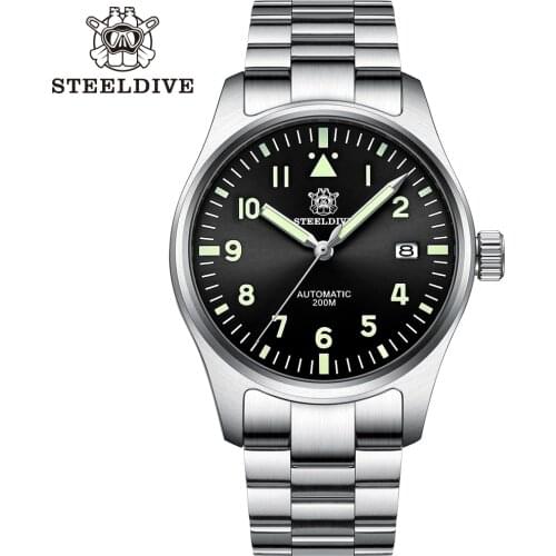 STEELDIVE 1940 NH35 Pilot Watch 200m Diver Sapphire Crystal Flieger Watch Mechanical Men 316L Steel Dive Watches Automatuic Man