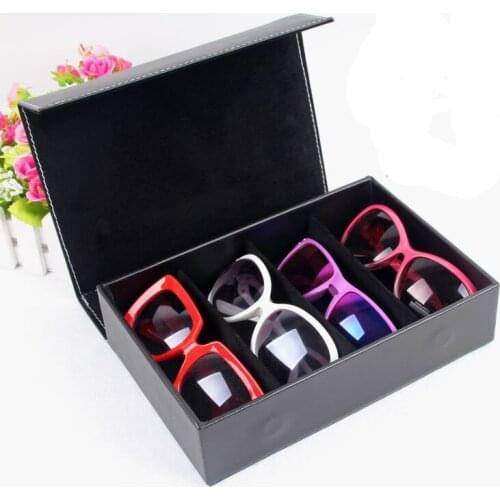 PU Leather Receive Case 4 Pairs Of Sunglasses Travel Case Storage Display Black Organizer Tray