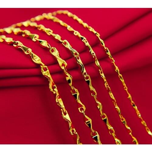 Pure Yellow Gold Color Necklaces for Women Link Chain Necklace Pendant Collier Choker Wedding Bridal Jewelry Accessories Bijoux