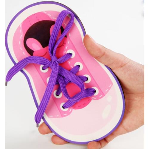 Tie Shoelaces Puzzles Threading Buttons Teaching toys Kids Cute Wooden Shoes Clothes Puzzles Toys Early Learning Education Toys
