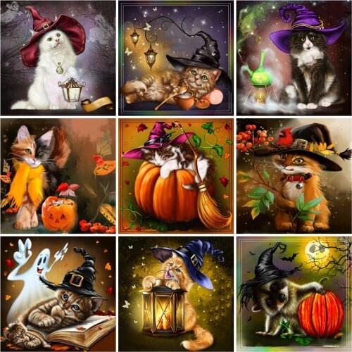 EverShine DIY Diamond Embroidery Halloween Picture Of Rhinestones Diamond Painting Cartoon Mosaic Art Cat Children Room Decor