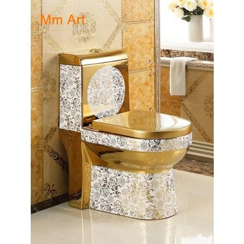 European Style Artistic Golden One Piece Closestool Gravity Fluishing Washdown Toilet Luxious Villa Bathroom Seat Toilet