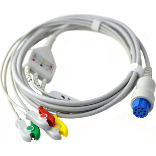GE Datex 10 Pin 3 Lead One Piece ECG Cable,Snap,IEC