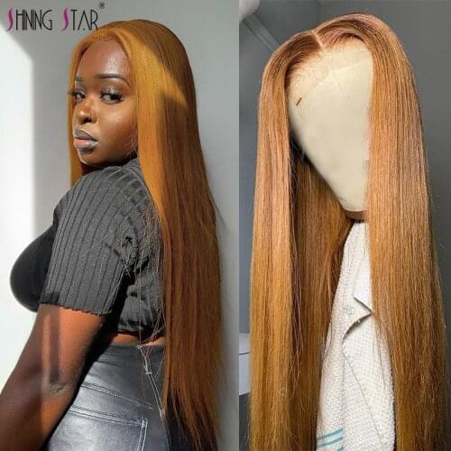 Ginger Blonde Lace Front Human Hair Wigs Women Dark Brown Transparent Lace Wig Straight Peruvian Chocolate Human Hair Wigs Remy