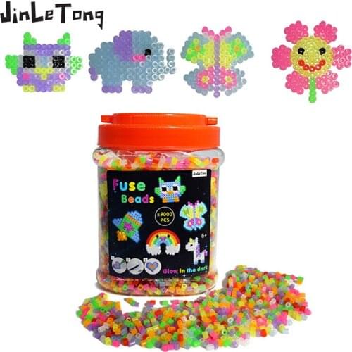 JINLETONG Hama Beads 5mm Template Luminous iron beads Set 8Colors Random 9000Pcs fuse beads for Children DIY Toys