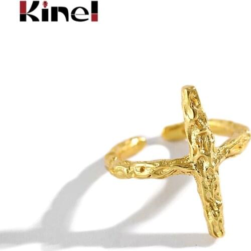 Kinel Ring Woman Silver 925 18K Gold Jewelry INS Cross Faith Handmade Fashion Sterling Silver Ring Bijoux Femme