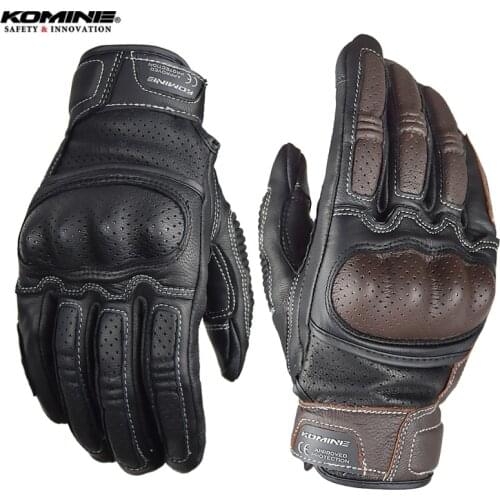New Komine GK-217 Retro Motorcycle Gloves Men Leather Brown Motor Cross Gloves Street Adventure Motorbike Glove Guantes De Moto