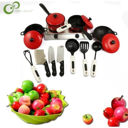 Kitchen Toy Set Utensils Cooking Pots Pans Food Dishes mini simulation Artificial Fruits Kids Cookware pretend play Toys WYQ
