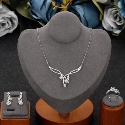 Trendy Fashion Women Jewelry Set 3 PCS Necklace Earrings Ring Cubic Zirconia Saudi Arabia Bridal Wedding Engagement Jewelry Sets