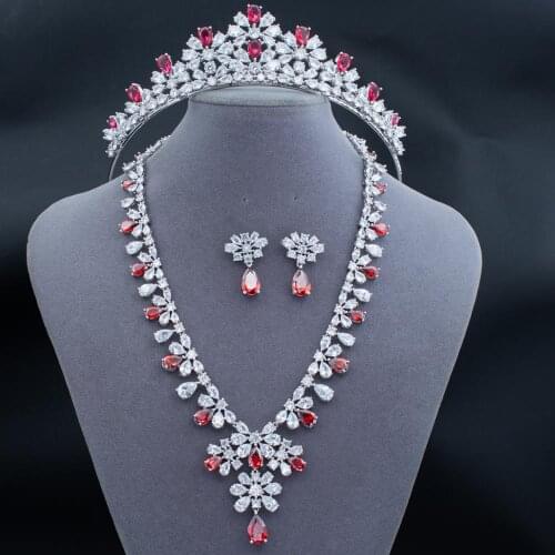 5A Cubic Zirconia Bridal Wedding Tiara and Necklace Earring Set Jewelry Sets for Women Accessories