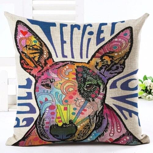Animal Style Cute Bull Terrier Cushion Cover Sofa Throw Pillowcase Home Decor Cojines Cotton Linen Square Printed Almofadas
