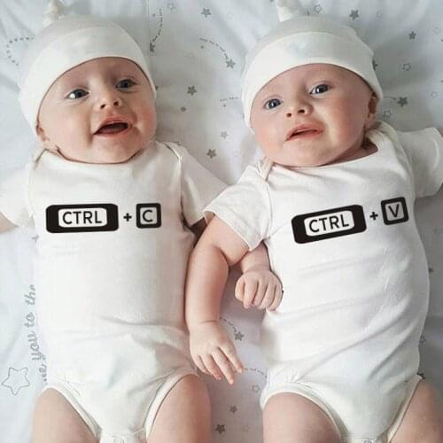 New Cute Ctrl C Ctrl V Twins Baby Clothes Newborn Baby Bodysuit Cotton Short Sleeved Twin Boy Girl Ropa Bebe