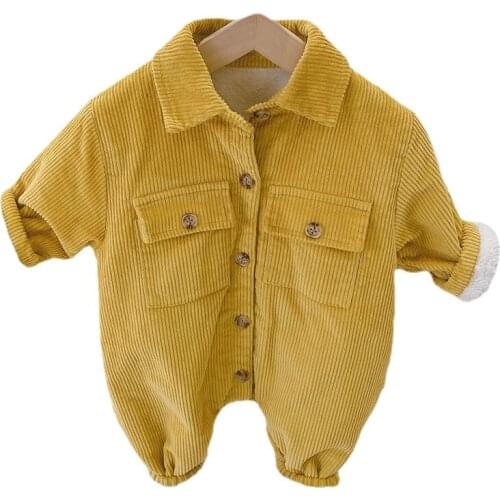 2021 Autumn New Boys Clothes Turn Down Collar Infant Girls Rompers Corduroy Baby Snow Suit Fur Lining Boys Outerwear