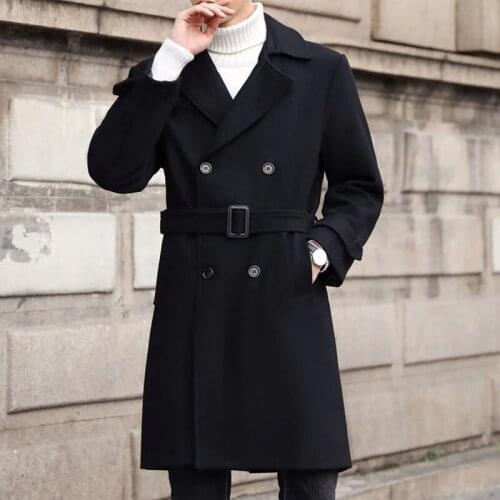 Autumn Winter Tweed Coats Mens Medium Length British Plus Size Overcoat Super Large Woollen Coat Double-Breasted Wool Trench