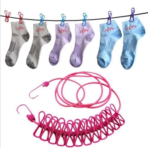 Outdoor Creative Portable Clothesline 12 Clip Color Non-slip Drying Rope Windproof Drying Rack Lothes Dryer