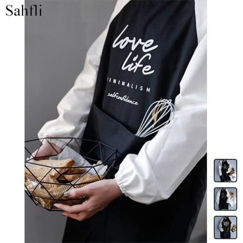 Nordic Style New High-end Housework Full-body Gown Alphanumeric Pattern Decoration Adult Longsleeved Apron with Big Pocket